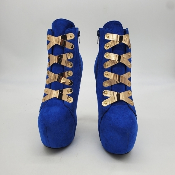Privilege Shoes Women 6 Surrender  Royal Blue and Gold high heel Booties Boots - Picture 2 of 14